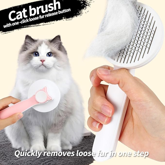 2PCS Pet Grooming Kit, Cat Brushes & Cat Nail Clipper, Cat Grooming Brush for Sedding and Grooming Fur (Pink）-PawvioPets