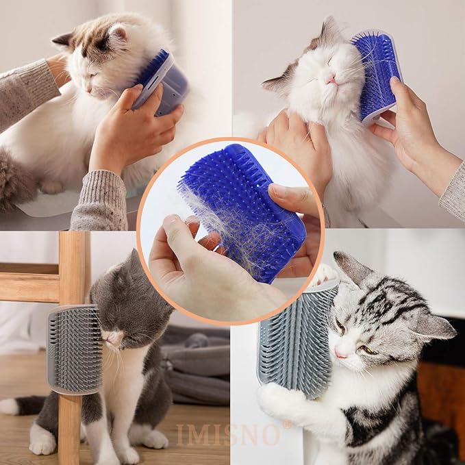 4 Pack Cat Self Groomer with Catnip Pouch,Cats Corner Massage Comb Grooming Brush Tool for Kitten Puppy (2 Black/2 Grey)-PawvioPets