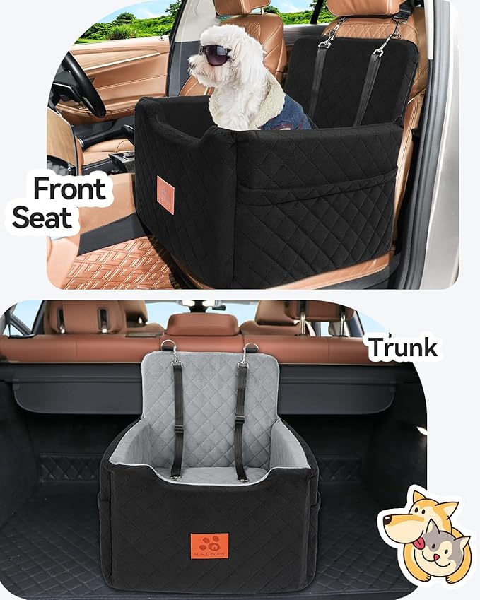 Dog Car Seat for Small/Medium Dogs Under 35lbs,Memory Foam Dog Booster Seats,Detachable and Washable Traval Pet Car Seat,Dogs Bed with 2 Safety Belts(Balck)-PawvioPets