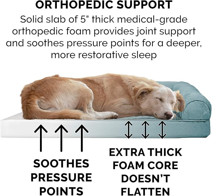 Furhaven Orthopedic Dog Bed for Large Dogs w/ Removable Bolsters & Washable Cover, For Dogs Up to 125 lbs - Plush & Suede Sofa - Deep Pool, Jumbo Plus/XXL-PawvioPets