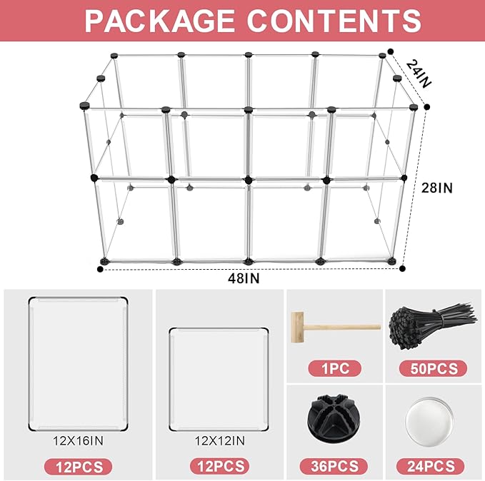 24 Panels Portable Small Animals Playpen,48"x 24"x 28" Transparent Pet Playpen,Portable Plastic Enclosure,Puppy Play Pen for Indoors Outdoor Pet Fence for Guinea Pigs,Bunny,Ferrets,Hamsters,Hedgehogs-PawvioPets