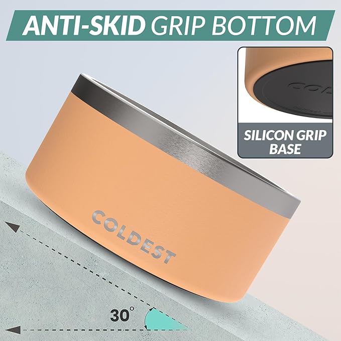 Coldest Dog Bowl - Anti Rust Metal, Non Slip, 3 Layers Insulated Stainless Steel Dog Bowls - Spill Proof & Heavy Duty - Water Bowl for Dogs, Cats & Pets, Dish Washer Safe (200 oz, Sahara Peach)-PawvioPets