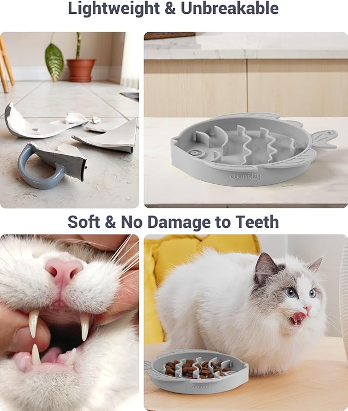 Coomazy 2-in-1 Silicone Slow Feeder Dog Cat Bowls, Interactive Puzzle Toy for Pets Dry/Wet Food Training, Keeps Dogs Cats Busy, Prevents Puppy Kitty Overeating (Smoky Gray, 1.2 Cup)-PawvioPets