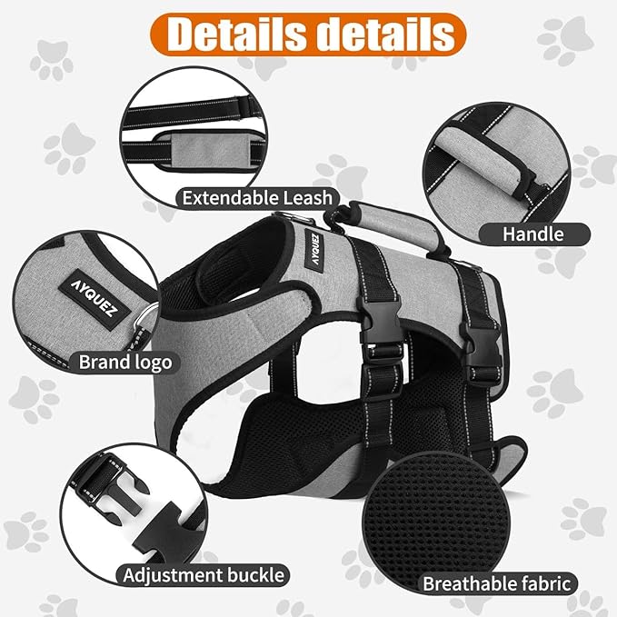 Ayquez Dog Lift Harness with Storage and Transport Bag, Dog Harness with Handle for Lifting & Hip dysplasia, arnés para Perros pequeños, pechera para Perros (Gray, L)-PawvioPets