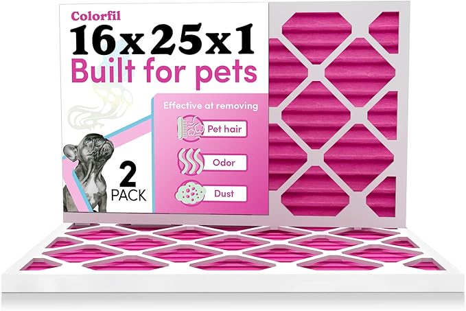 Colorfil 16x25x1 Air Filter (2-Pack) | Made in the USA | Color Changing | Remove Cat and Dog Odor | MERV 8 for Pet Hair Dander and Dust | 15.5"x24.5"x0.75" Exact Size-PawvioPets