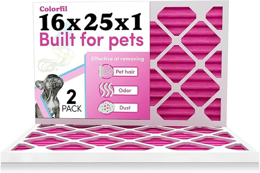 Colorfil 16x25x1 Air Filter (2-Pack) | Made in the USA | Color Changing | Remove Cat and Dog Odor | MERV 8 for Pet Hair Dander and Dust | 15.5"x24.5"x0.75" Exact Size-PawvioPets