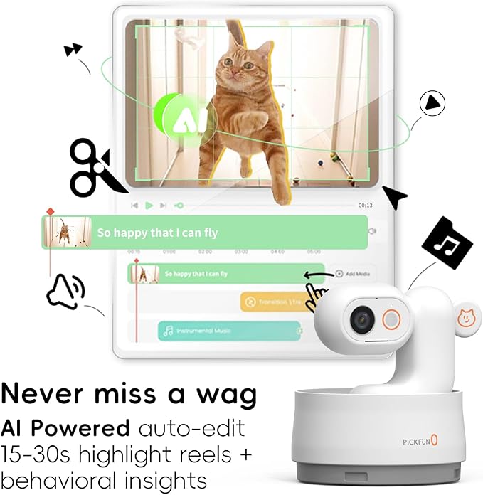 AI Dog Camera, Smart Security Camera Indoor with Phone App [Pet Recognition, Daily Activity Analysis & Motion Tracking] Cat Cam 5MP HD, 360° View, 2-Way Audio, Night Vision, 5G WiFi-PawvioPets