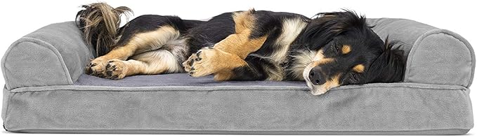 Furhaven Orthopedic Dog Bed for Medium/Small Dogs w/ Removable Bolsters & Washable Cover, For Dogs Up to 35 lbs - Faux Fur & Velvet Sofa - Smoke Gray, Medium-PawvioPets