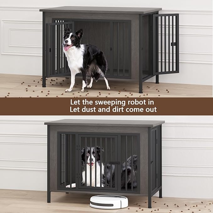 EasyCom 39.96" XL Wooden Large Dog Crate Furniture for Medium and Large Breed, Chew-Resistant Dog Kennel Furniture Indoor with 2 Doors and 3.94" Raised Feet, as TV Stand, End Table, Crate Table-PawvioPets