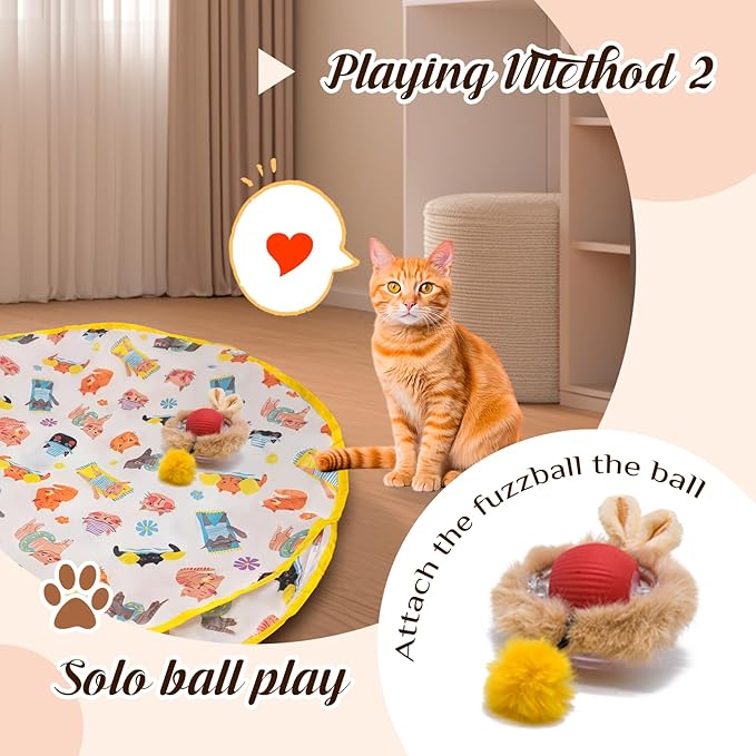 28-Inch Automatic Cat Toys Cat Play Mat with Motion-Activated Rolling Ball–Interactive Hide-and-Seek Cat Toy for Indoor Cats’ Exercise-PawvioPets