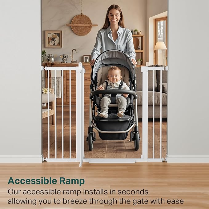 Cumbor 36" Extra Tall Baby Gate for Stairs, 29.7-48" Wide Dog Gates for Doorways, Auto Close Safety Gate for Babies and Pets, Easy Install, Pressure Mounted, Fits Doorways, Stairs, Entryways, White-PawvioPets