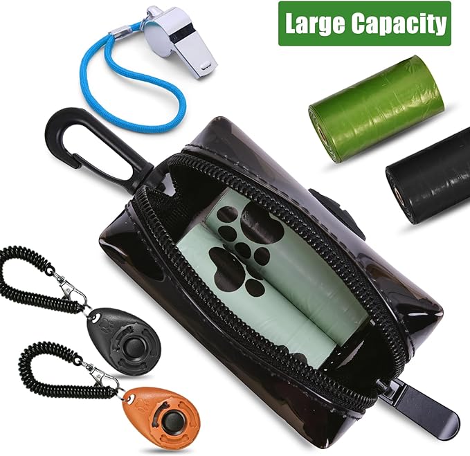 Dog Waste Bag Dispenser Poop Bag Dispenser for Leash Accessory dog Poop Bag Holders Fits Dog Leash Include Hand Free Holder, Clear, No-PUXB-PawvioPets