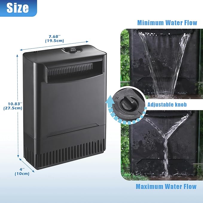 290GPH Turtle Tank Filter for 40-85 Gallon, Turtle Filter Low Water Level Available and Flow Adjustable, Turtle Water Filter for Shrimps Amphibians Turtle Tank Saltwater Freshwater Crystal Clear-PawvioPets