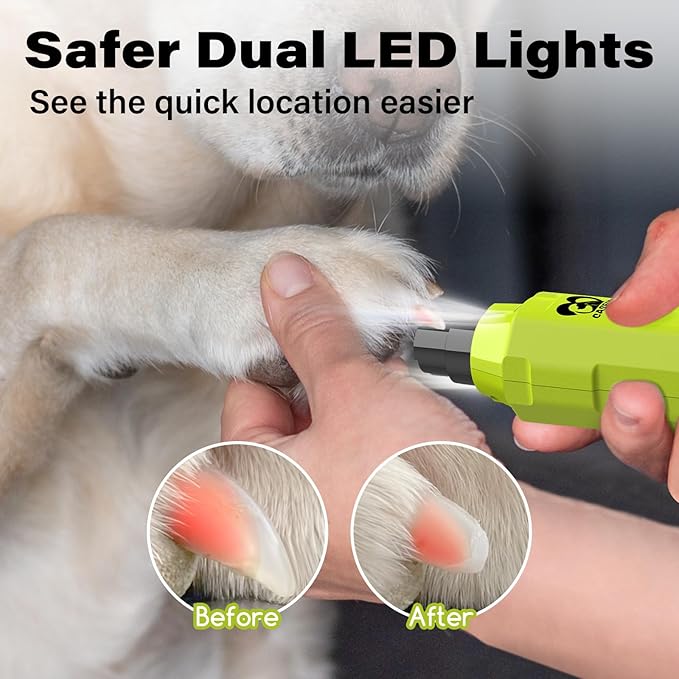Casfuy 6-Speed Dog Nail Grinder - Newest Enhanced Pet Nail Grinder Super Quiet Rechargeable Electric Dog Nail Trimmer Painless Paws Grooming & Smoothing Tool for Large Medium Small Dogs (Green)-PawvioPets