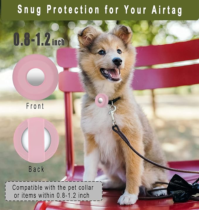 Airtag Holder for Dog Collar, Cibaabo Silicone Air Tag Case Cover Compatible with Apple Airtags for 0.8-1.2inch Cat Pet Collar Harness Loop-PawvioPets