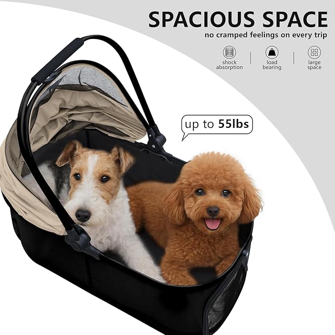 Dog Cat Stroller, Foldable 4 Wheels Dog Stroller for Small Medium Dogs 20 lbs,Pet Strollers for Large Dogs 50lbs, Stable Anti-Shock Detachble Carrier,with 360°Swiveling Front Wheel forTravel-PawvioPets