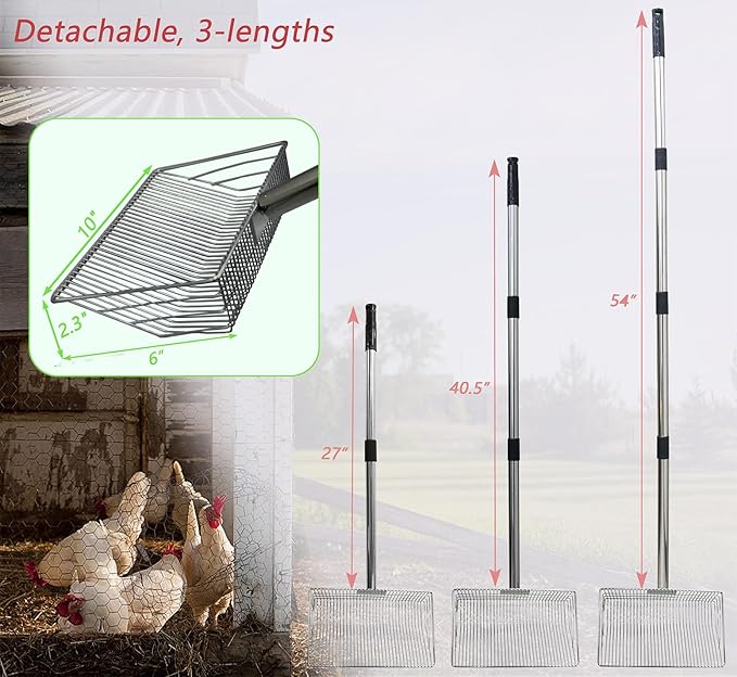 10inch Metal Chicken Poop Scooper with 54-Inch Long Handle for Coop Cleaning-PawvioPets