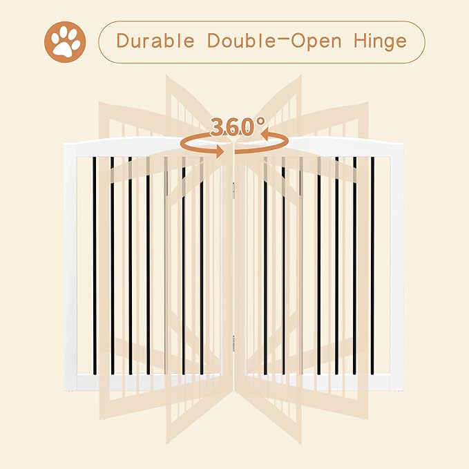 Freestanding Pet Gate - Foldable Wooden Dog Gate, 80 Inch Wide, 4 Panels, White-PawvioPets