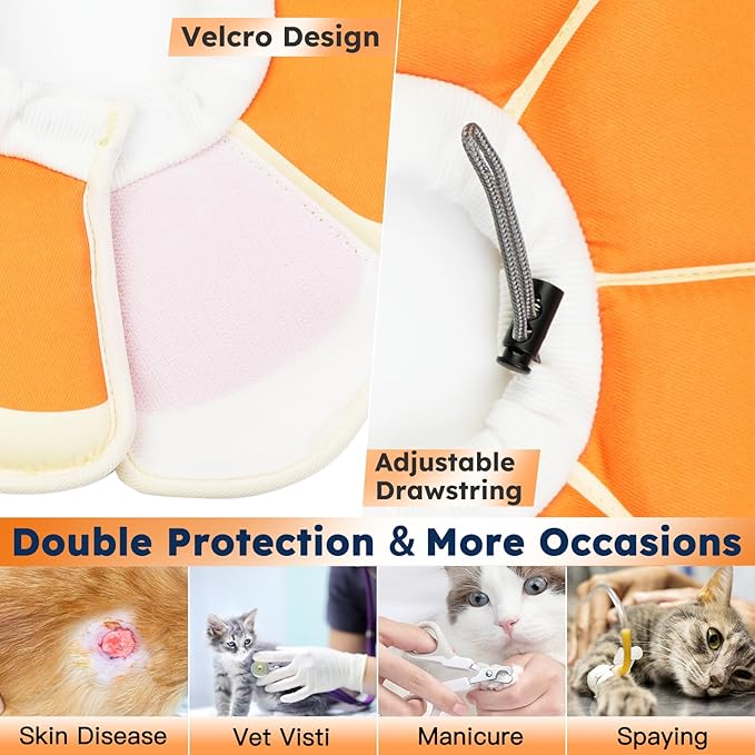 Cat Cone Collar Soft, Waterproof Cat Recovery Collar After Surgery, Adjustable Pet Donut Collar, Safety Elizabethan Collar to Prevent Licking Wounds for Kittens, Pet Cone Alternative-PawvioPets