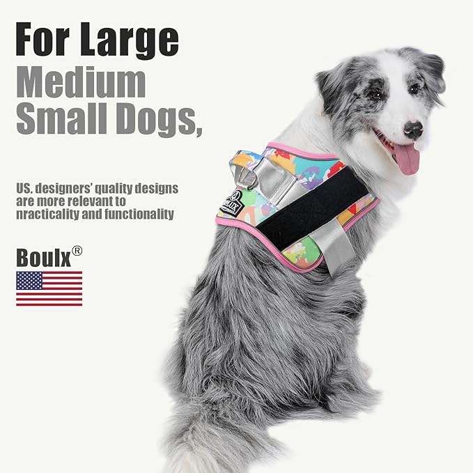 Bolux Dog Harness, No-Pull Reflective Dog Vest, Breathable Adjustable Pet Harness with Handle for Outdoor Walking - No More Pulling, Tugging or Choking (Medium (Pack of 1), OilPainting)-PawvioPets