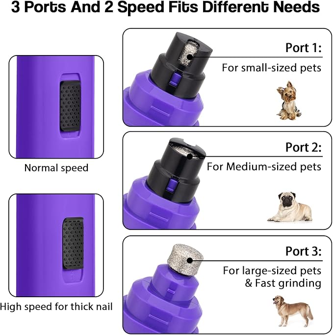 Casfuy Dog Nail Grinder Upgraded - Professional 2-Speed Electric Rechargeable Pet Nail Trimmer Painless Paws Grooming & Smoothing for Small Medium Large Dogs & Cats (Purple)-PawvioPets