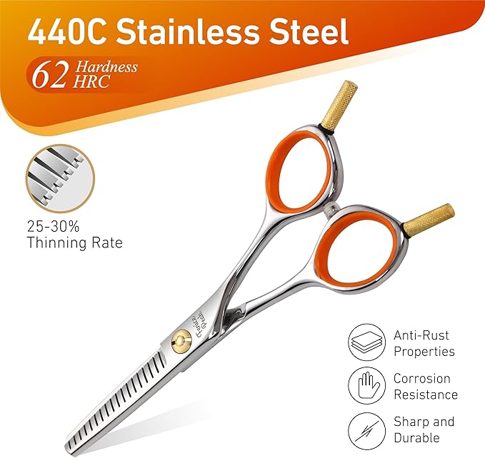 Fenice Peak 5'' Small Thinning Scissors Lightweight Dog and Cat Grooming Scissors with Safety Round Tip JP440C Stainless Steel Sharp Blades for Body Facial Nose Ear and Paw Hair Easy Use-PawvioPets