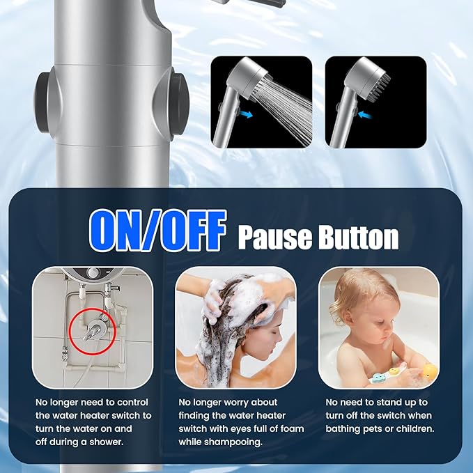Filtered Shower Head with Handheld, High Pressure Water Flow and Multiple Spray Modes Shower Head with Filter, Power Wash for Hard Water, Showerhead with ON/OFF Switch for Pets Bath (Silver)-PawvioPets