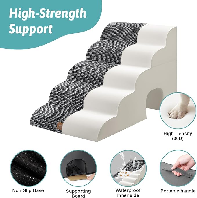 Extra Wide Dog Stairs with Tunnel, Detachable Large Pet Step for Small Medium Dog, Puppy or Cat, Ramp for High Bed, Couch, Sofa or Car, Stable, 19.7x33x22.4 inch, 5 Step, Dark Grey-PawvioPets