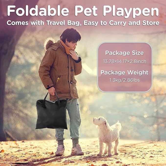Foldable Pet Kitten Playpen, Upgrade Waterproof Portable Cat Dog Playpen Kennel Tent for Small Dog Cat, Removable Shade Cover, Come with Free Carrying Case, Indoor Outdoor Use for Small Pet, Pink-PawvioPets