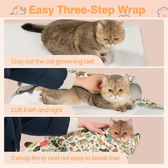 27.6" Cat Grooming Wrap Cat Wrap for Cutting Nails Cat Restraint for Nail Clipping Cat Swaddle Wrap Cat Burrito Wrap L(Within 15lbs) Anti-Scratch Anti-Escape Multifunctional Pet Tool-PawvioPets