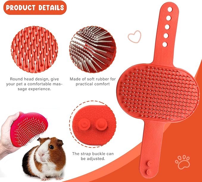 Cat Grooming Kit Set with Pet Shedding Slicker Brush Nail Clipper Trimmer Pet Massage Bath Glove Flea Comb for Bunny Puppy Kitten Guinea Pig Chinchilla Ferret Small Animals (Red, Pink)-PawvioPets
