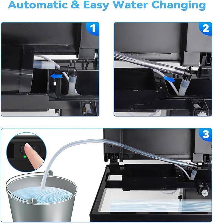 AQQA 3.7 Gallon Aquarium Starter Kit Small Glass Fish Tank with Filter and Light (10 Colors Adjustable) Desktop Self-Cleaning Betta Fish Tank Kit Office & Home Decor Idea (Black)-PawvioPets