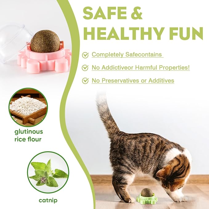 360° Catnip for Cats Wall Catnip Rollerball Licking Ball Cat Nips Mint Magic Cat Stick on Wall Crack Balls Lickable Play Chew Teeth Cleaning Pet Chew Indoor Outdoor-PawvioPets