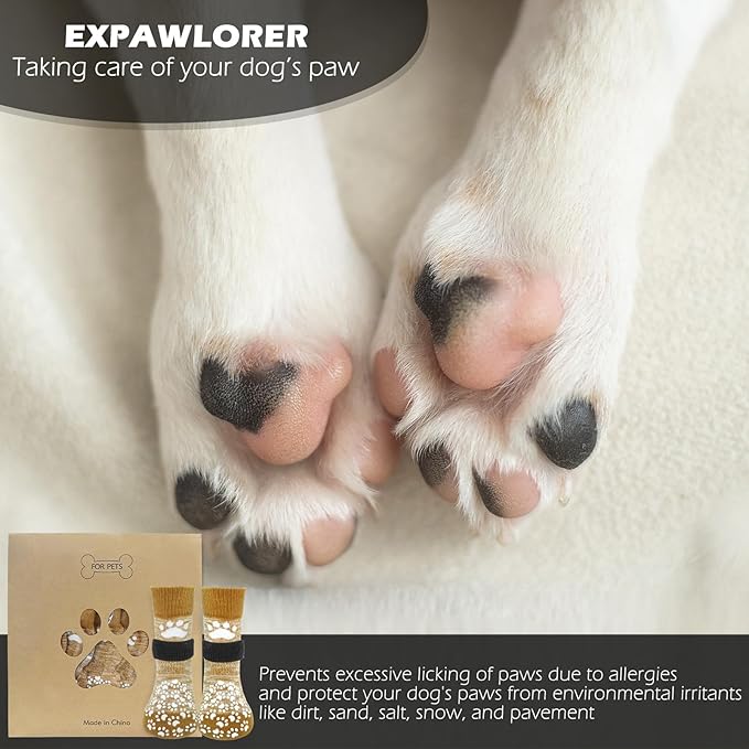 EXPAWLORER Anti Slip Dog Socks to Prevent Licking Paws, Dog Shoes for Hot Pavement, Dog Booties for Small Medium Large Senior Dogs, Traction Control Dog Boots & Paw Protectors for Hardwood Floors-PawvioPets