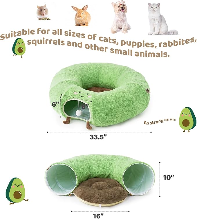 EHEYCIGA Cat Tunnel Bed for Indoor Cats, Cute Cat Donut Toy Tunnel for Small Large Cats with Washable Circle Cushion, Peekaboo Pet Cave Play Tunnel for Kitten, Puppy, Rabbit-PawvioPets