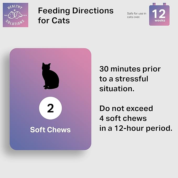 Calming Chews for Cats - Cat Calming Treats for Anxiety, Stress Relief Aid, Storms, Grooming, Fireworks, Separation, Travel, & Motion Sickness - Made in USA (60 Soft Chews- Cat)-PawvioPets