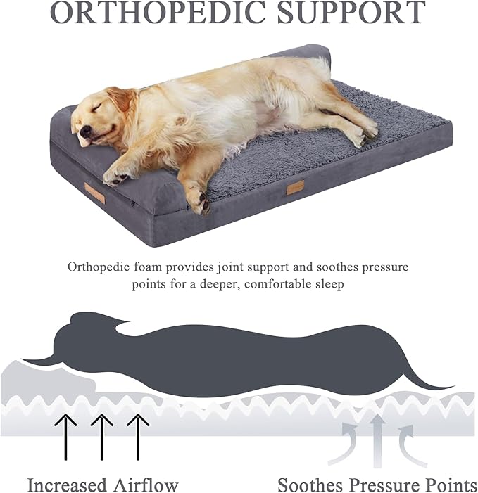 Dog Beds for Large Sized Dog, Washable Large Dog Bed Couch with Waterproof and Removable Cover, Orthopedic Dog Crate Bed Sofa with Nonskid Bottom, Pet Bed for Dogs Up to 95lbs, 44" L x 32" W x 7" Th-PawvioPets