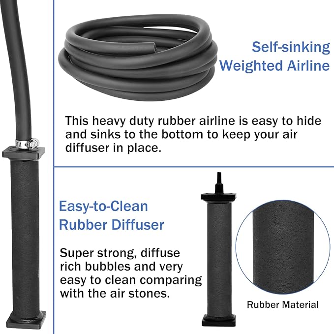 AquaMiracle All-in-One Koi Pond Aerator for Outdoor Ponds, Pond Air Pump Pond Aeration System with Self-Sinking Airline Flow Control Rubber Air Diffuser-PawvioPets