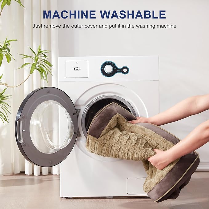 FURTIME Orthopedic Dog Bed for Medium Dogs - Washable Dog Sofa Beds Medium, Supportive Foam Pet Bed with Removable Washable Cover, Waterproof Lining and Nonskid Bottom, Khaki-PawvioPets