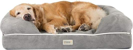 Friends Forever X-Large Dog Bed, Orthopedic Dog Sofa Memory Foam Mattress, Calming Dog Couch Bed, Wall Rim Pillow, Water Resistant Liner, Washable Cover, Non-Slip Bottom, Chester, X-Large Grey-PawvioPets