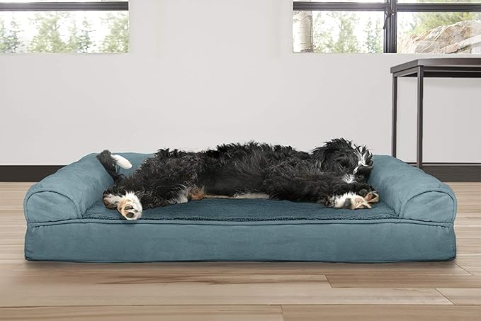 Furhaven Cooling Gel Dog Bed for Large/Medium Dogs w/ Removable Bolsters & Washable Cover, For Dogs Up to 55 lbs - Plush & Suede Sofa - Deep Pool, Large-PawvioPets