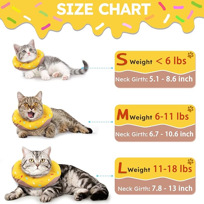 Cat Cone Collar Soft, Waterproof Cat Recovery Collars Spay Cones to Stop Licking Cute Donut E Collar After Surgery Anti-Lick Wound Healing Safety Elizabethan Collar for Kittens (Donut Yellow, Small)-PawvioPets