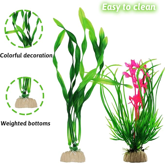 Fish Tank Accessories Aquarium Decorations Rock Plants, 20pcs Green Fish Tank Decorations Plants and Cave Rock Decoration Decor Set, Fish Tank Decor, Aquarium Decor Plastic Plants-PawvioPets
