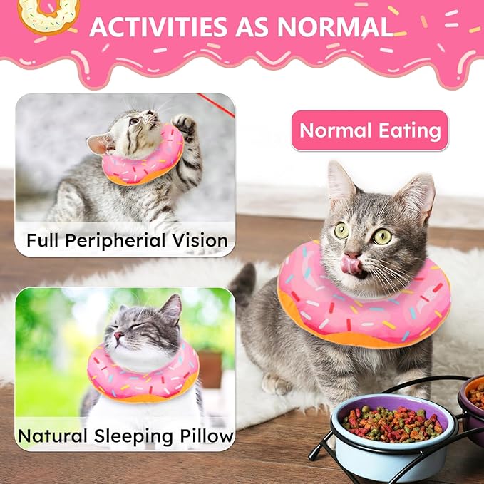 Cat Cone Collar Soft, Cat Recovery Collar for Wound Healing Cute Donut Adjustable Kitten Cones to Stop Licking Comfortable Lightweight Neck Elizabethan Collars for Kittens After Surgery-PawvioPets