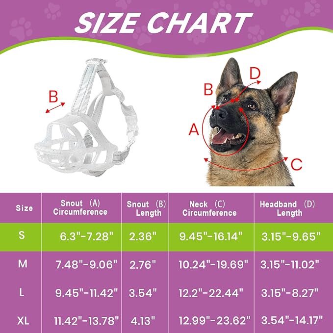 Glow-in-The-Dark Dog Muzzle, Basket Muzzle for Small Medium Large Dogs,Anti-Biting Chewing, Lightweight Cage Design,Allows Drinking & Panting,for Grooming & Training Size S-PawvioPets