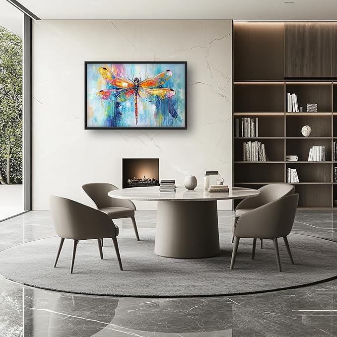 Extra Large Abstract Dragonfly Framed Wall Art for Living Room,Oversized Colorful Dragonfly Pictures Wall Decor,Teal Canvas Print Painting Modern Artwork Bedroom Office Bathroom 36L" x 24W"-PawvioPets