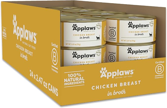Applaws Natural Wet Cat Food, 24 Count, Limited Ingredient Canned Wet Cat Food, Chicken Breast in Broth, 2.47oz Cans-PawvioPets