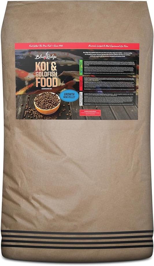 Blue Ridge Koi Fish Food 50lb - Koi Food Mini Growth Formula, Goldfish Food, Premium Fish Food for Ponds, Ponds Fish Food, Floating Pond Pellets-PawvioPets