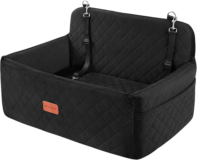 Dog Car Seat for Medium/Large Dogs, Pet Booster Seat for Under 55 lbs or 2 Small Dogs, Detachable & Washable Dog Car Bed for Backseat with 2 Safety Leashes(Black)-PawvioPets