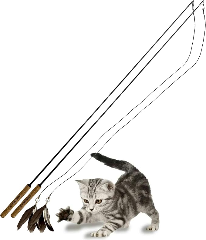 Forever Stick 2 Pack - The Unbreakable Cat Toy Wand, Extra Long Durable Interactive Cat Toy for Indoor Cats, Feather Kitten Toys for Bored Indoor Adult Cats, Bird Teaser Cat Accessories-PawvioPets